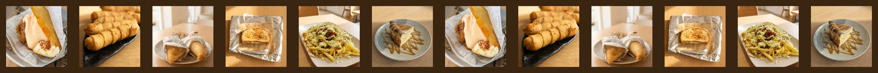 Arepa de mechada, tequeños, empanadas, pan payés, papas del Valle y tarta de queso